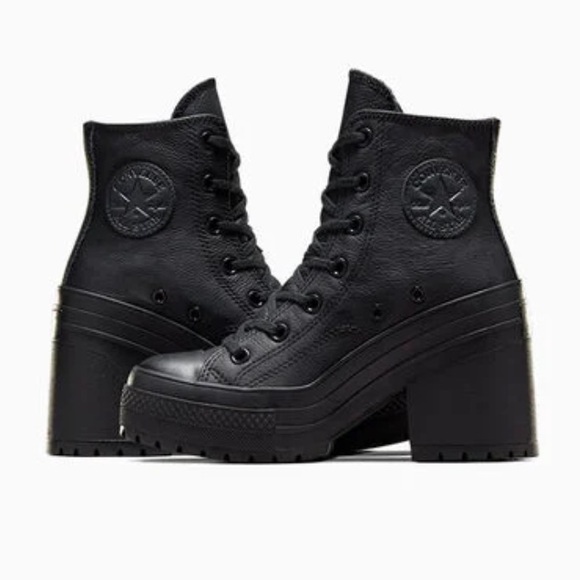 Converse | Chuck 70 De Luxe Heel Black Leather Platform Chunky Sz 7 A06145C - Picture 2 of 16